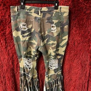 Camouflage flare leg funky fresh jeans.